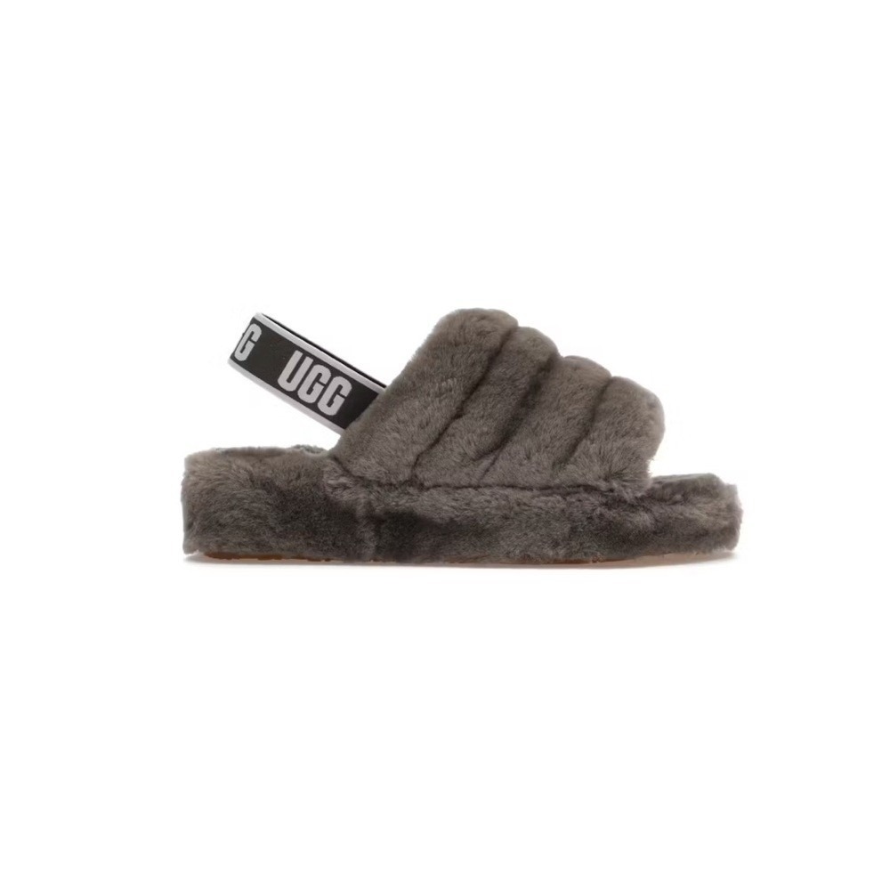 UGG Fluff Yeah Charcoal Gray Sheepskin Slingback Slipper Sandals Womens‎